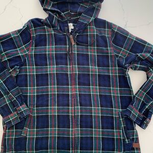 LL Bean Large Scotch Plaid Flannel Zip Up Hoodie Jacket Relaxed Fit EUC